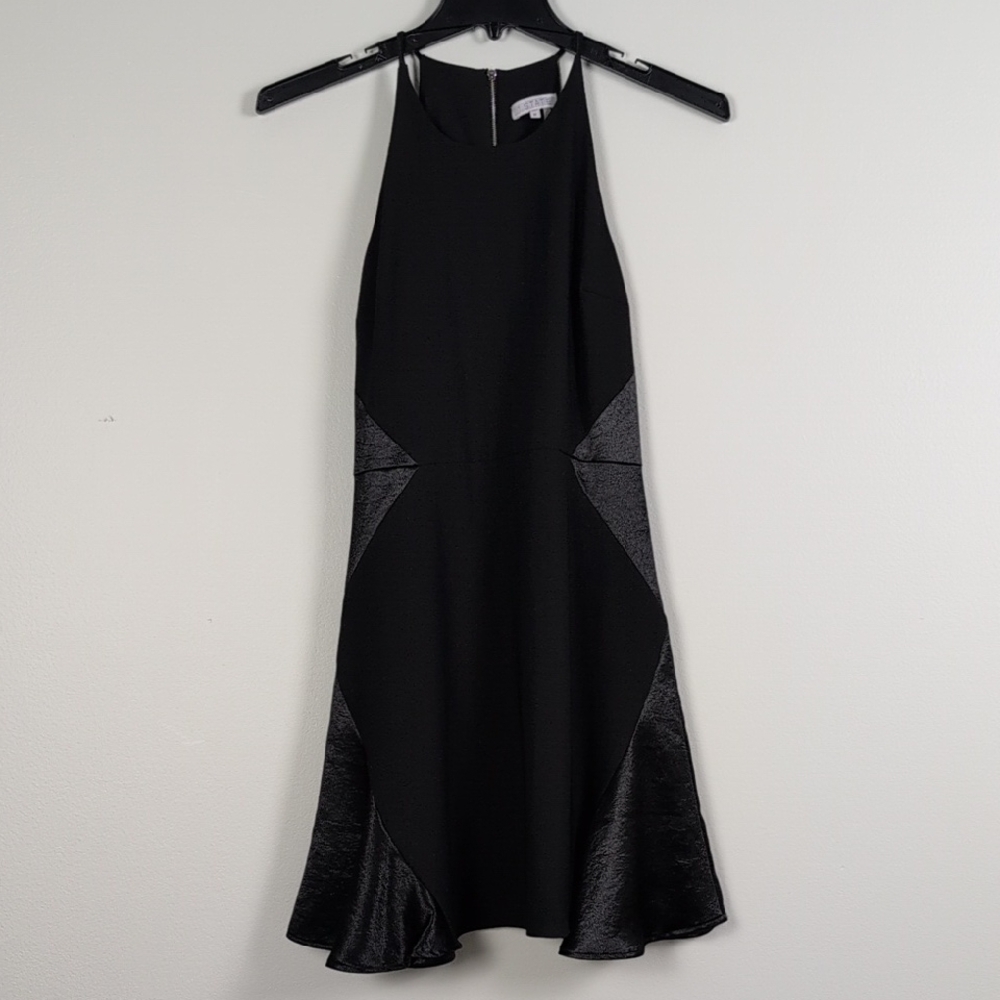 1. State Black Halter Midi Dress with Flared Hem